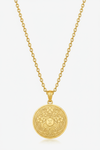 Le Velvet luxury engraved gold pendant necklace centered on white background
