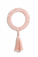 Le Amara Mala luxury blush gemstone mala necklace centered on white background