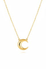 Le Luna luxury gold crescent moon necklace centered on white background